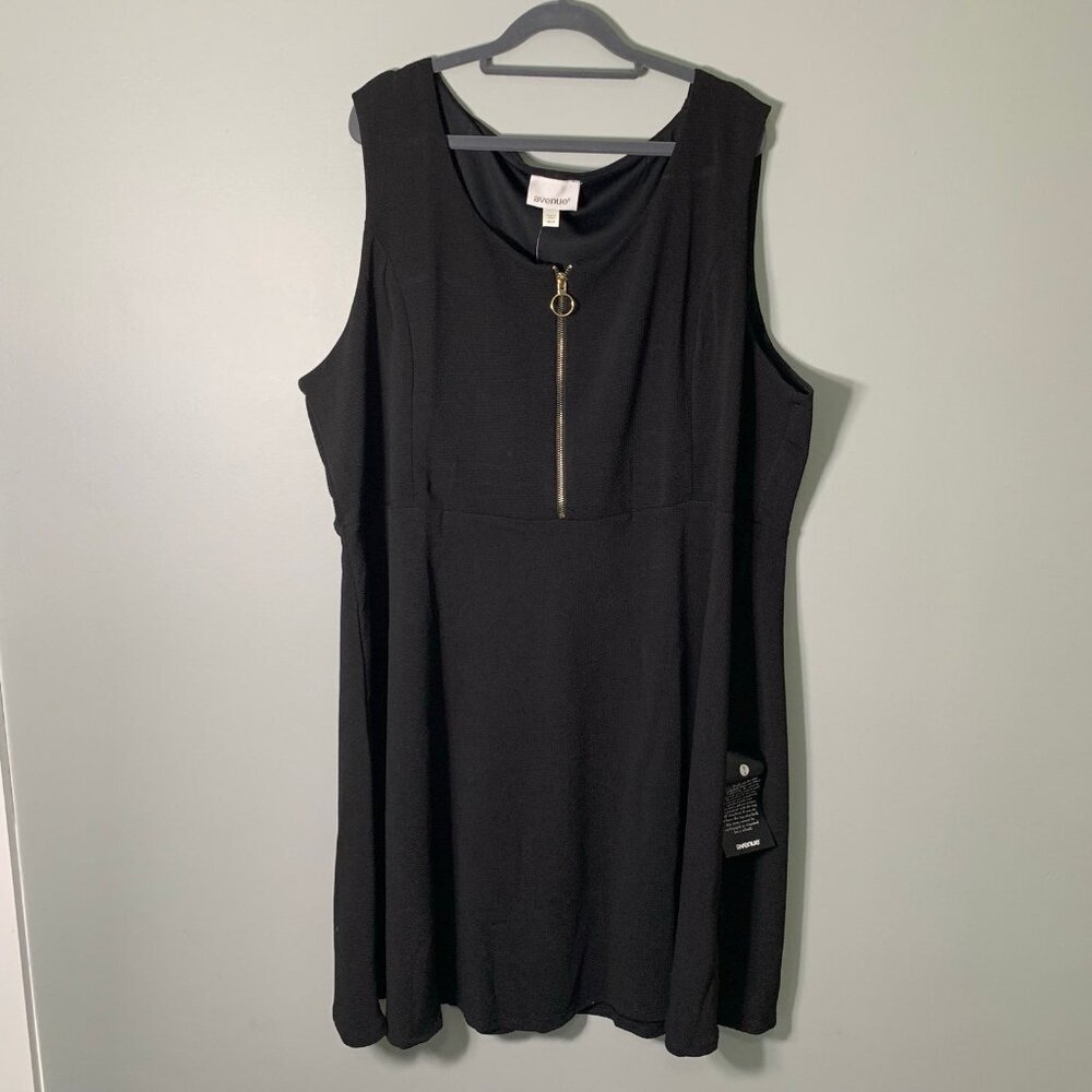 NEW Avenue Dress Women 26/28 Black Sleeveless Zip Front Fit Flare Textured‎ LBD